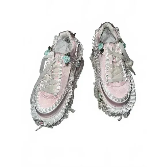 Dolls Kill Pink and White Ruffled CAKE QUEEN Sneakers - Picture 2 of 8